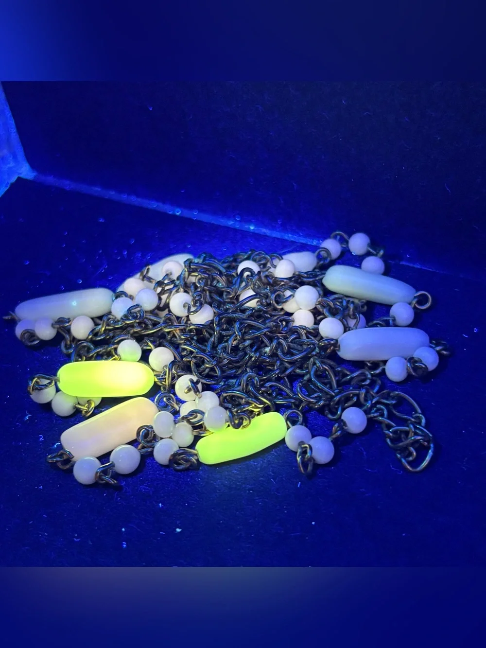 Vintage 1960s Uranium Custard Glass Milk Glass Long Gold Tone Station Necklace